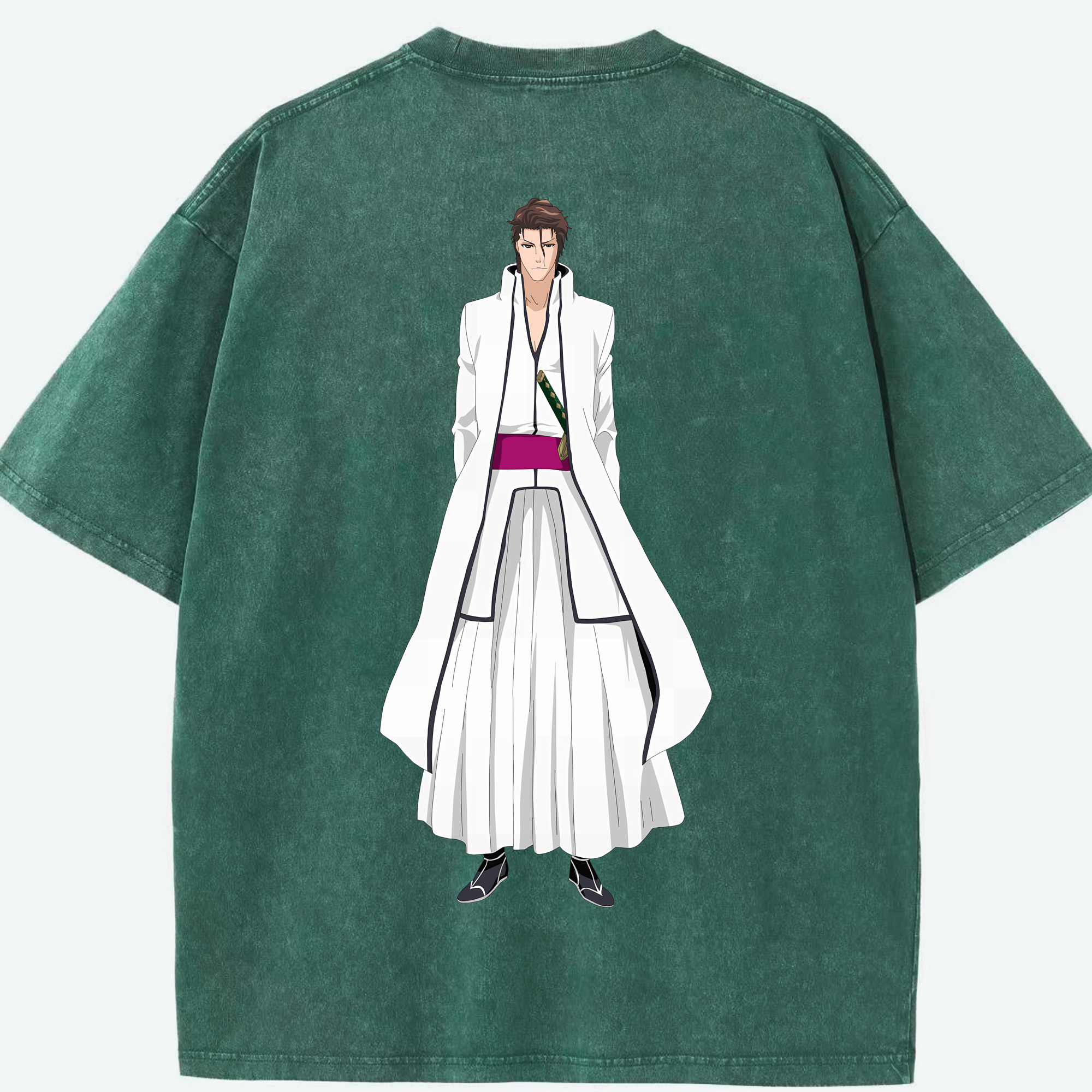 （画像用） ブリーチ 藍染 惣右介（あいぜん そうすけ） BLEACH Aizen Sousuke 綿100% ヴィンテージ風 半袖Tシャツ（背面プリント）